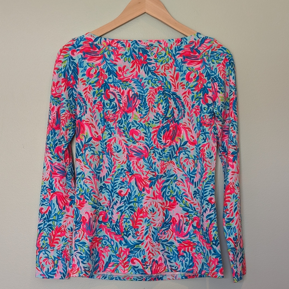 Lilly Pulitzer Aleah long-sleeve top Surf Blue Flim Flam print - Picture 7 of 8